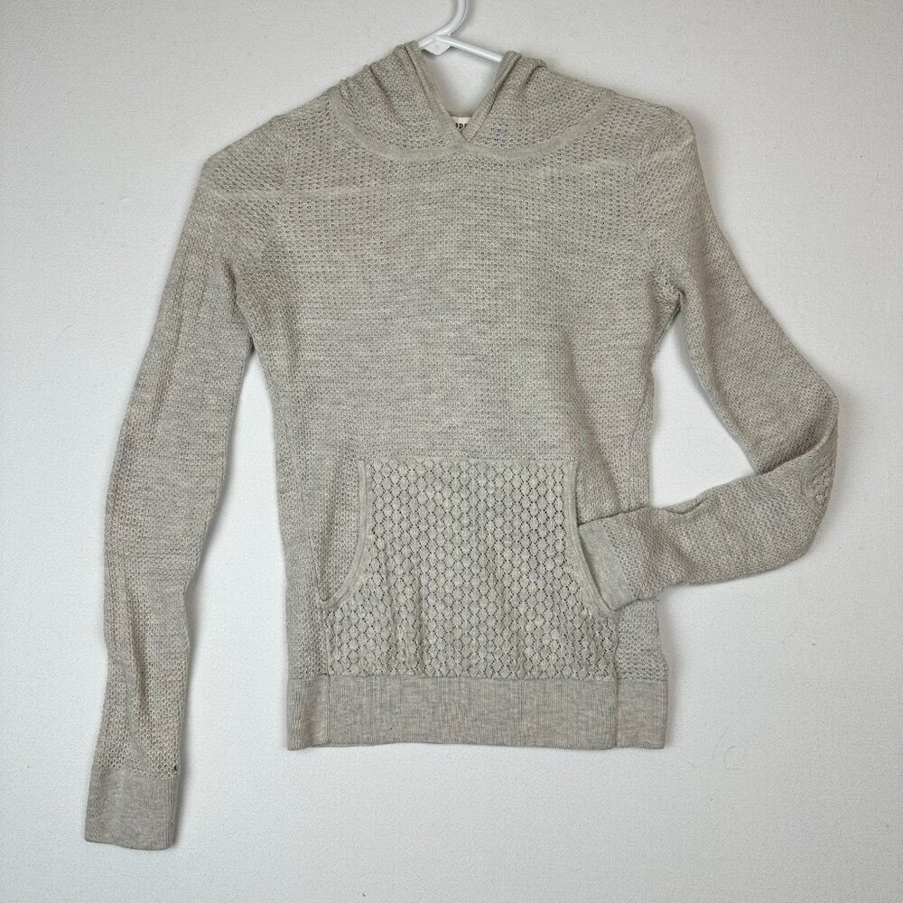 Sparrow Anthropologie Textured Knit Kanga Pocket Hooded Sweater